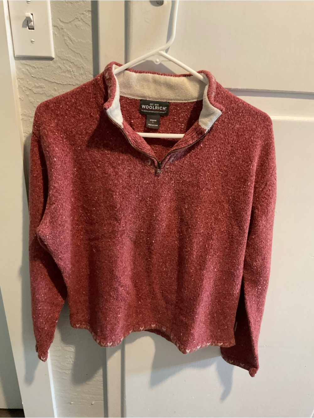 Woolrich Heathered Red Half-Zip Turtleneck Sweater with Cream Lining